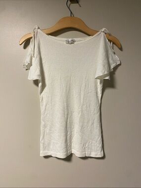 Michael Stars White Cold-Shoulder Tie-Shoulder Tank